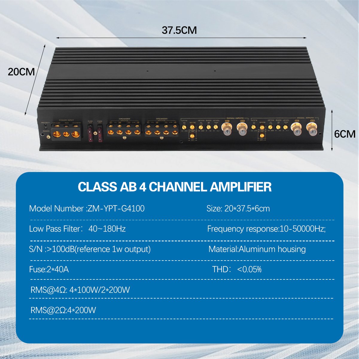 4 Channel Car Amplifier Sound Systems Aluminum Subwoofer Amplifier Class AB Power Audio 12V Car Amplifiers