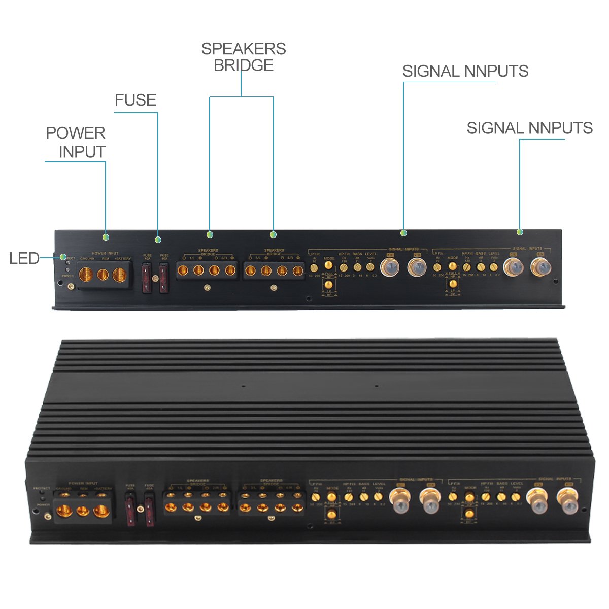 4 Channel Car Amplifier Sound Systems Aluminum Subwoofer Amplifier Class AB Power Audio 12V Car Amplifiers