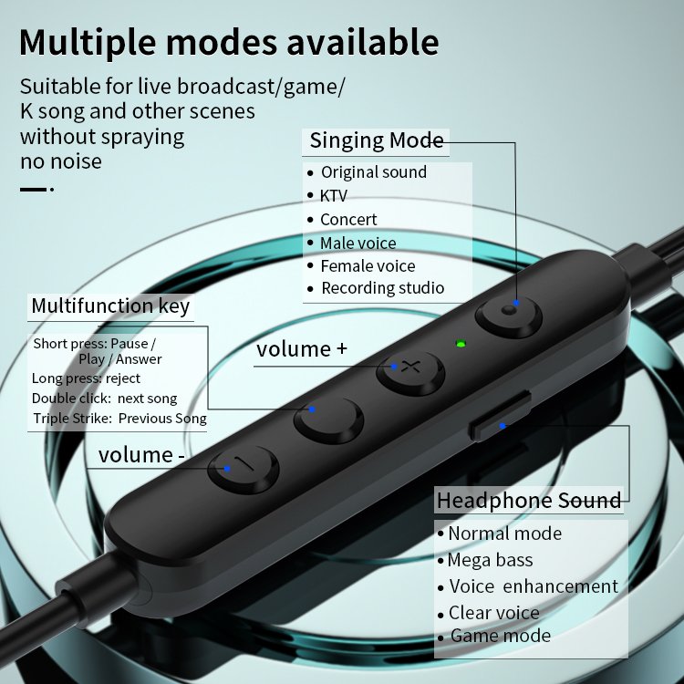2024new microphone earphone live broadcast nationwide k-song wired headphones in-ear singing recording game earphone