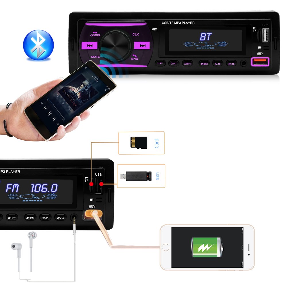 12v 1Din 7 Color RGB BT Car Radio Stereo ISO Wireless FM Transmitter 2USB Fast Changing AUX Car Audio Autoradio Mp3 Player