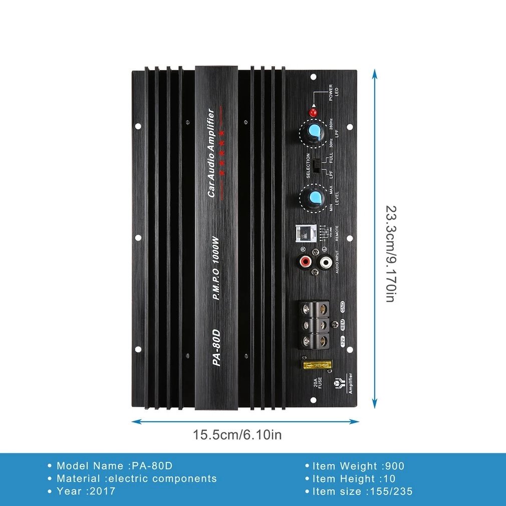 12V 1000W Speaker Subwoofer Bass Module High Power Car Audio Accessories Mono Channel Durable Amp For Car Modification PA-80D