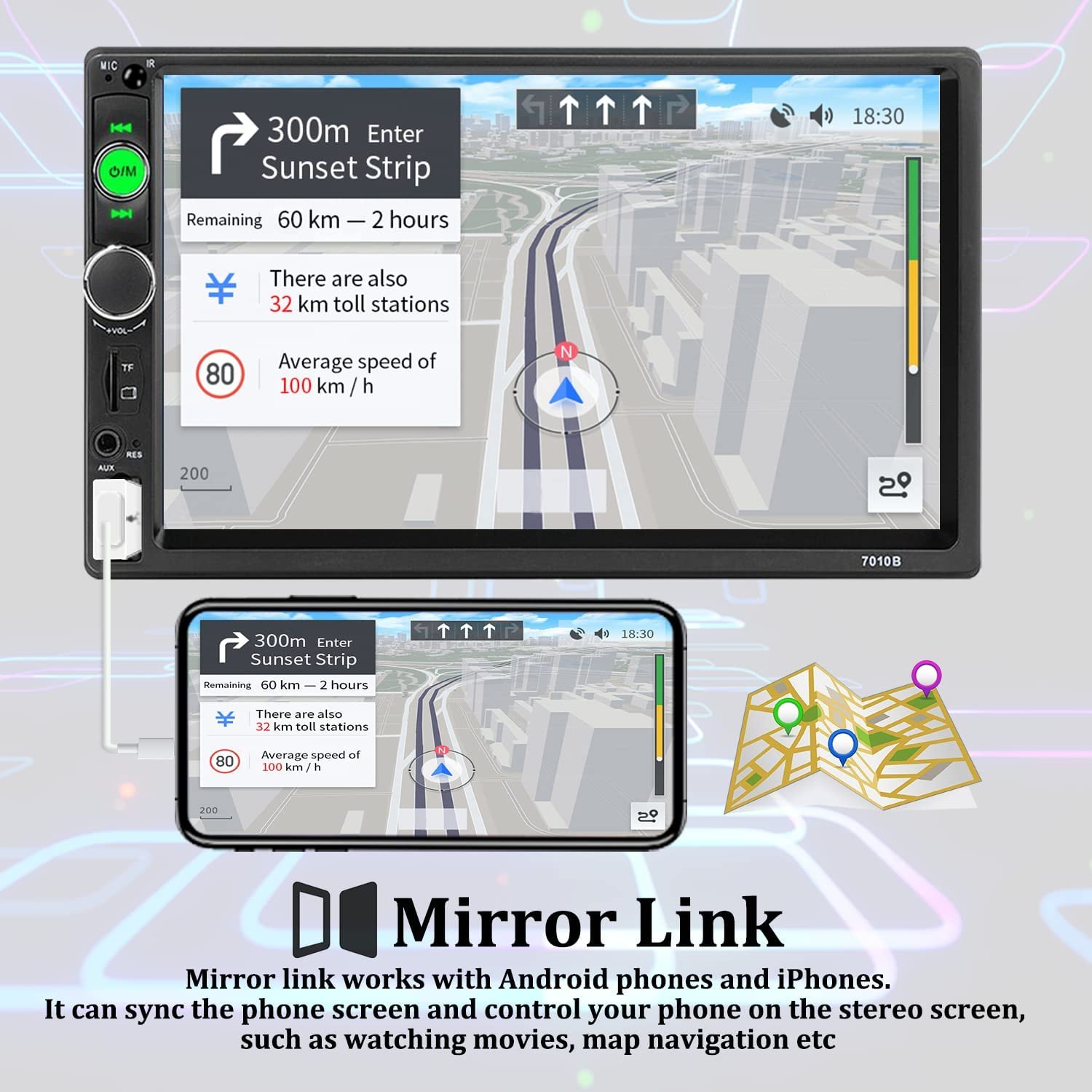 2Din Car Radio 7'' HD Touch Screen Audio 7010B Autoradio Rear Camera BT FM Handsfree Car DVD MP5 Player Car Stereo