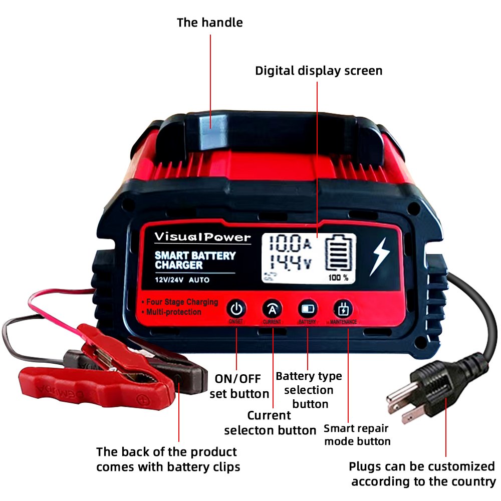 Car Motorcycle Boat Marine Auto 12v 24v Automatic Battery Charger Tricyle Electromobile Charging Solar Energy Storage System