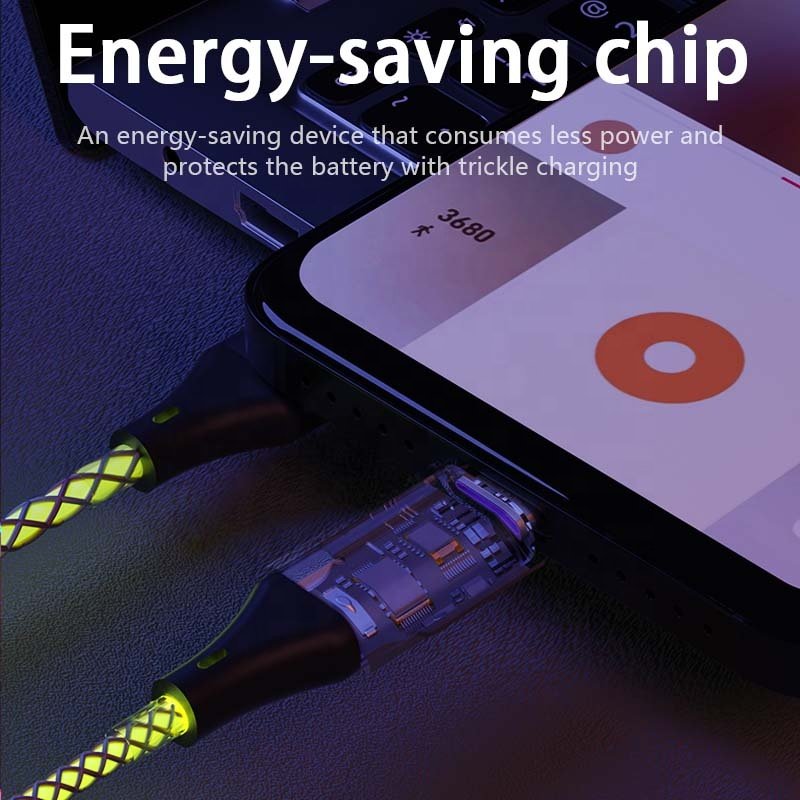 3 in 1 Glow light up USB Fast Charge cable with usb2.0 A male to micro B type c data sync charging cord For Phone Android