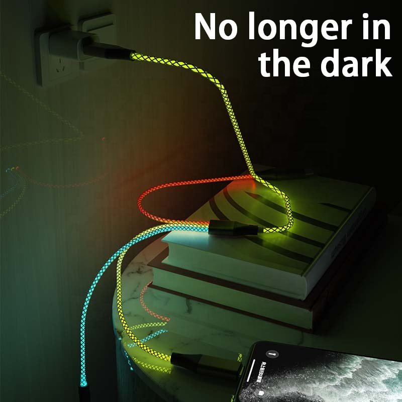 3 in 1 Glow light up USB Fast Charge cable with usb2.0 A male to micro B type c data sync charging cord For Phone Android