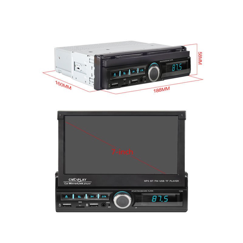 Universal 1+16 Android 1 Din Car Radio Autoradio 7" Retractable Touch Screen GPS Wifi BT FM RDS AUX Stereo Auto Radio