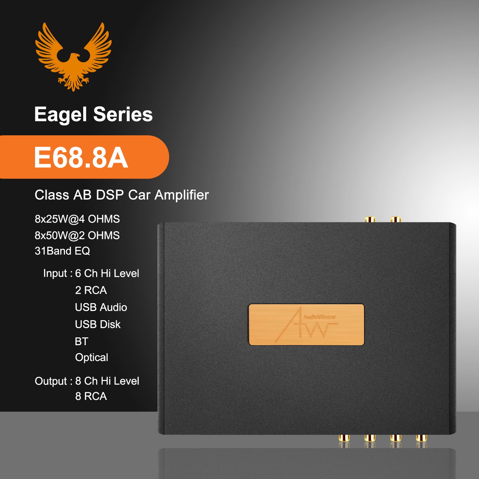 AudioWinner E68.8A Professional 8 Channel Mini Digital Sound Car Dsp Audio Power Amplifier for Car
