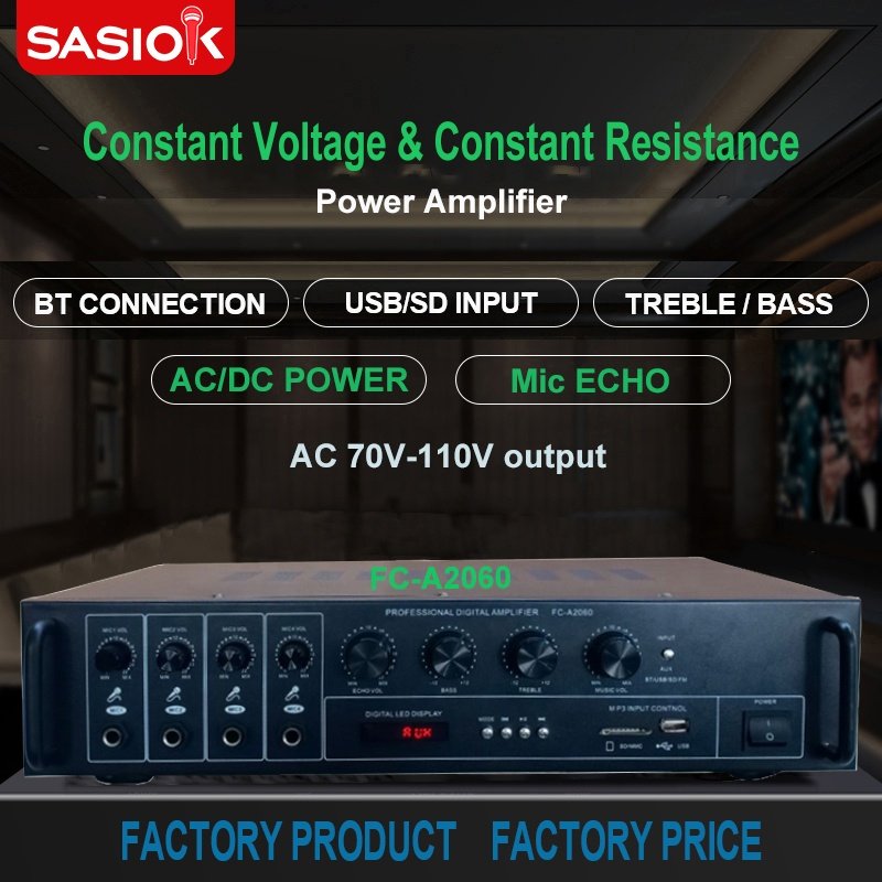 FC-A2060 AC/DC Power Mic Echo Home/car Karaoke Amplifier & Public Address Amplifier with BT/USB/SD/MMC/MP3/DVD/AUX Functions.