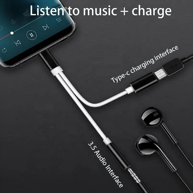 Manufacturer Wholesale 2 in 1 Charge Music Same Time 3.5 to USB-C Aux Audio Adapter Cable Mobile Phone & Accessories
