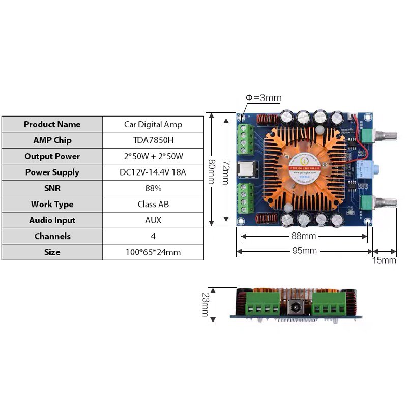 TDA7850H 2*50W + 2*50W 4 Channels Audio Digital Amplifier Board Class AB Stereo Subwoofer Car AMP