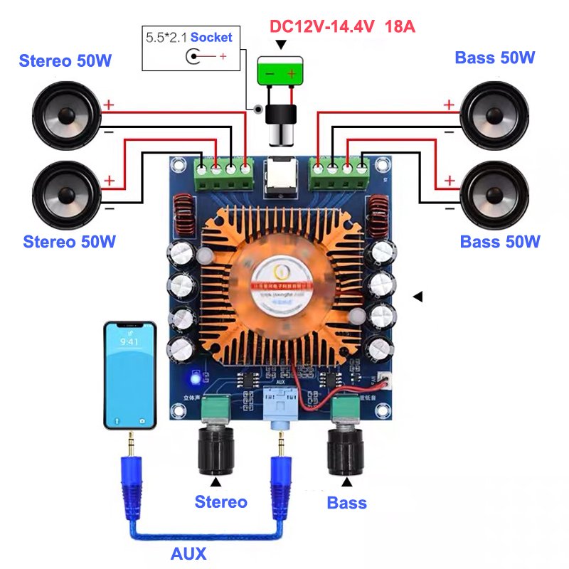 TDA7850H 2*50W + 2*50W 4 Channels Audio Digital Amplifier Board Class AB Stereo Subwoofer Car AMP