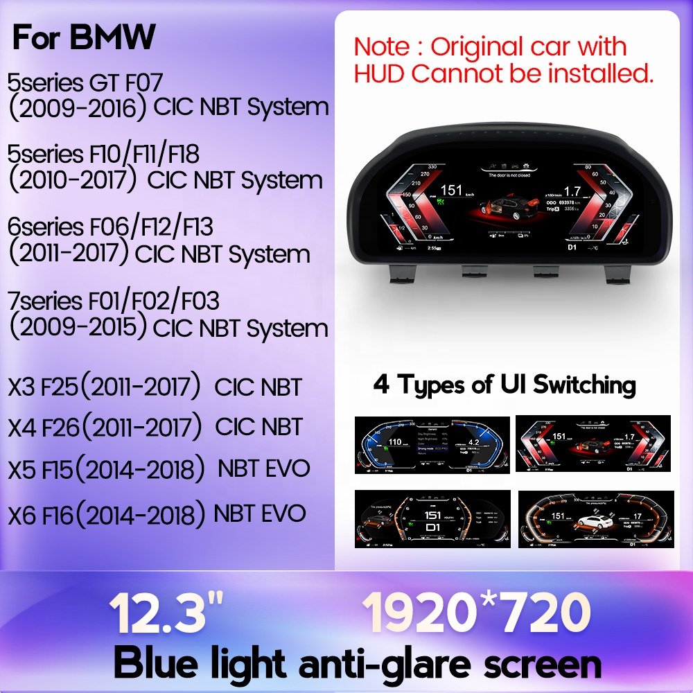 MEKEDE 12.3inch 1920*720 Digital Dashboard for BMW 5 6 7 Series X3 X4 X5 X6 GT F07 F10 F18 F06 F12 F13 F01 F02 F03 F25