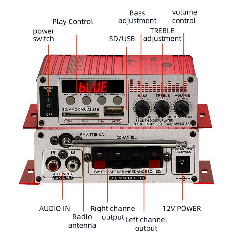 MP3 Player Cross-border Explosion Model 12V Car Home High-power Digital Bt USB Mini Power Amplifier
