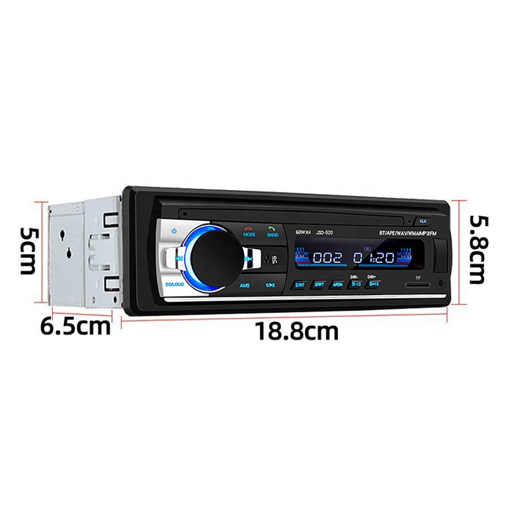 JSD-520 Car Mp3 Player 7388 4x60W Power Radio Audio 12V-24V Optional BT/USB/TF/AUX 1Din OEM/ODM
