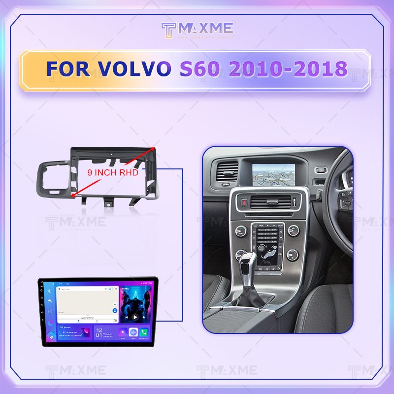 Maisimei 9 Inch Car Android Frame for Volvo S60 2010-2018 Right RHD Universal With Wire Car DVD Frame Matten Black