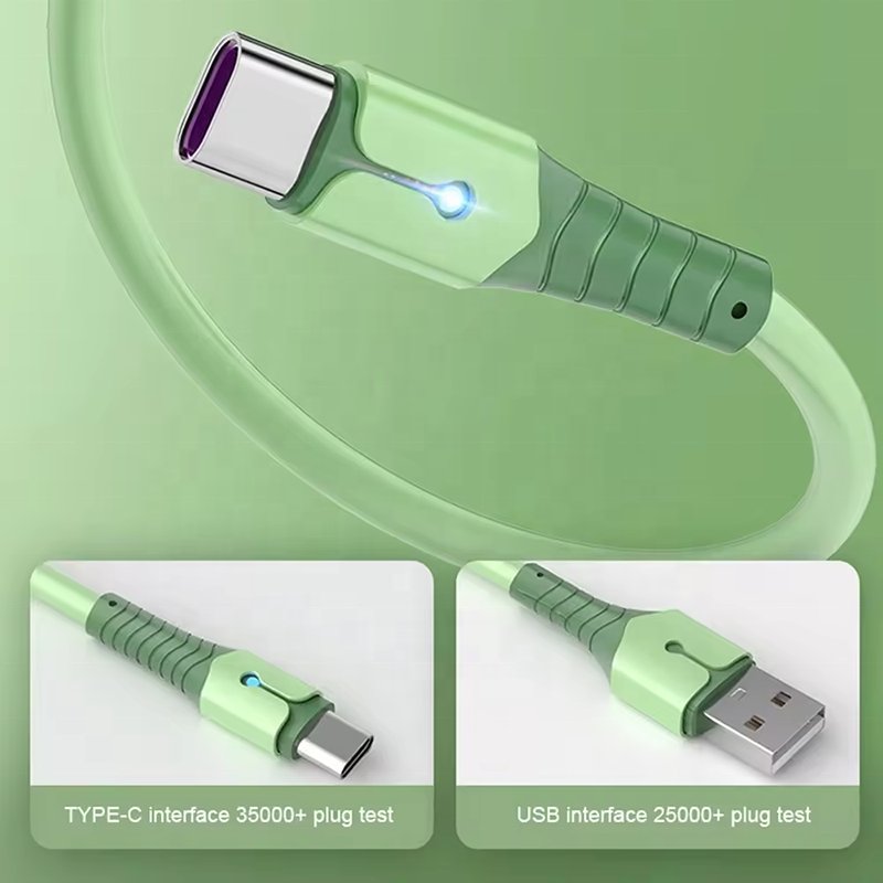 Trend Products Soft Silica Gel Durable USB Phone Cable With LED Lamp 3A Sync Data Cable Fast Charging For Mobile Phone Chargers