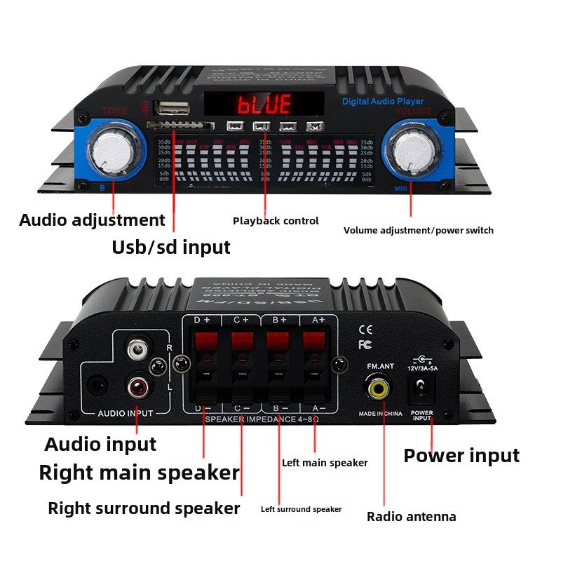 Factory Wholesale BT-998 4-Channel Hi-Fi Stereo Mini Power Amplifier for Home and Car Audio Home Player