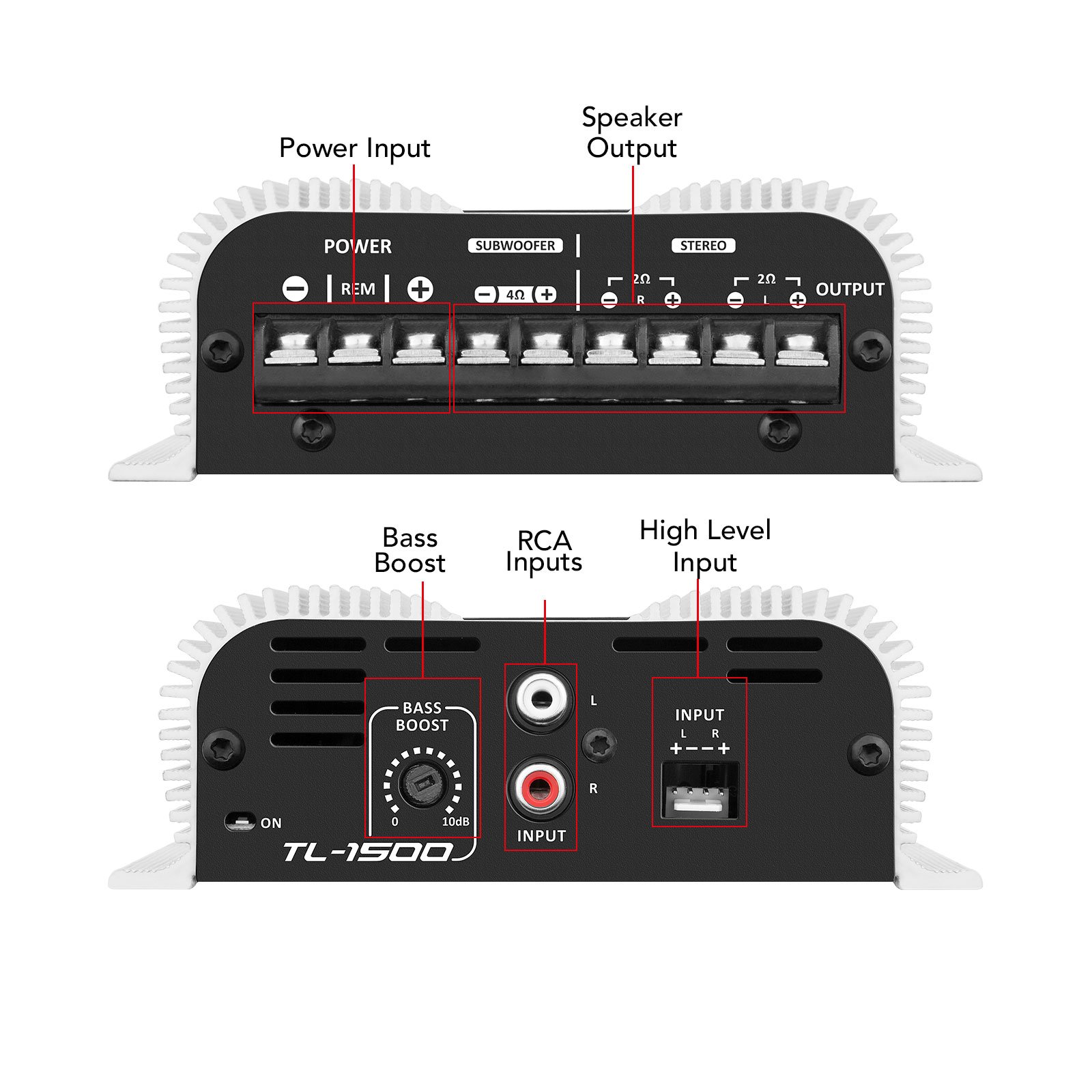 Taramps TL 1500 Full Range 390 Watts 3 Channels Car Audio 2 Stereo Channels 1 Sub Channel Amplifier RCA Wire Input Bass Boost
