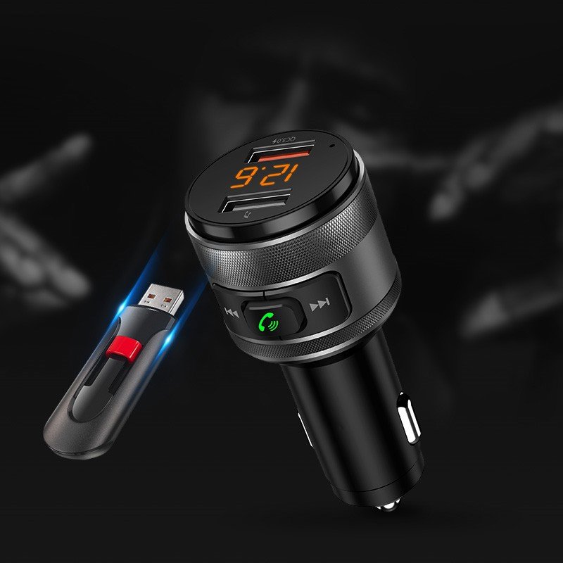 C57 QC 3.0 Fast Car Charger Noise Cancelling Hands-Free Call Wireless Car Adapter Bluetooth Frequency Modulation Transmitter FM