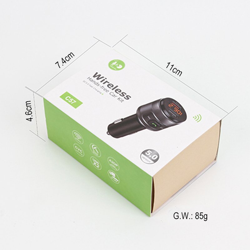 C57 QC 3.0 Fast Car Charger Noise Cancelling Hands-Free Call Wireless Car Adapter Bluetooth Frequency Modulation Transmitter FM