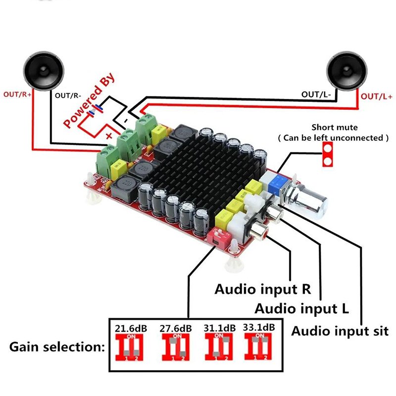 XH-M510 DC14-34V High Power Digital Amplifier Board 100Wx2 Overheat Protection High Efficiency TDA7498 Amplifier Board