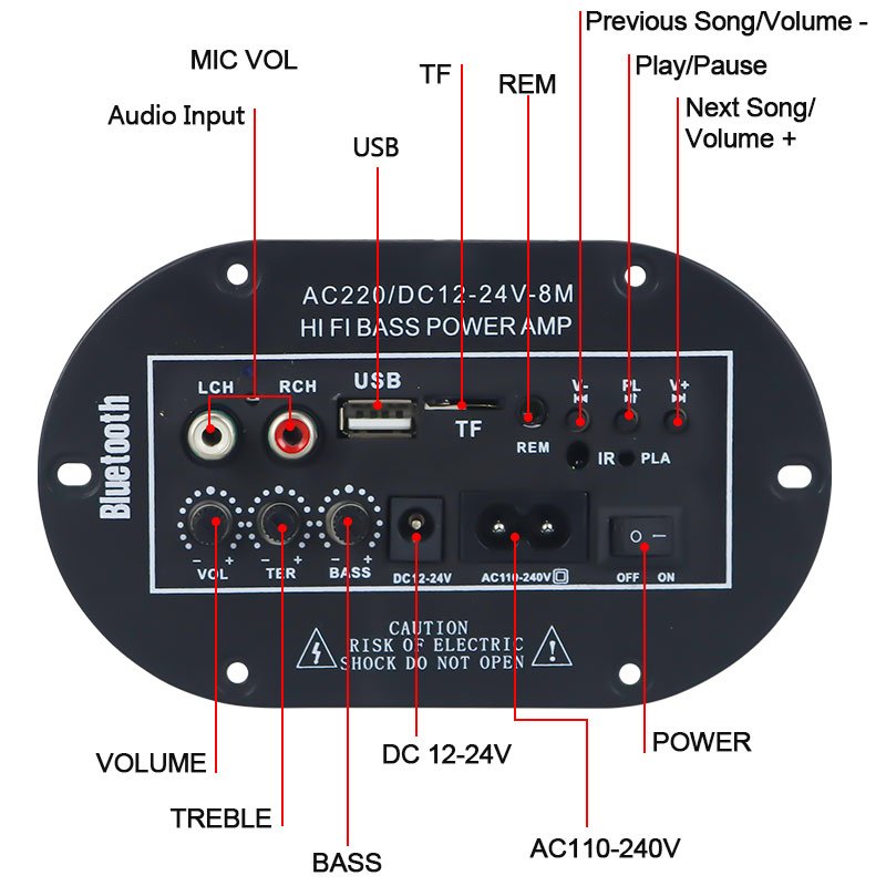 VIRE 6-10 Inch Digital Class D Amplifier Module Car Mounted Subwoofer Bluetooth Audio Power Amplifier Board