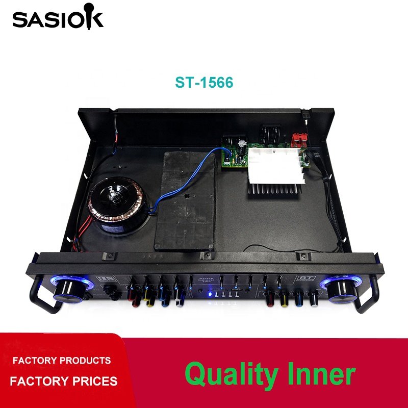 10-band Graphic Equalizer ST-1566 AC/DC Power Mic. Echo/delay HIFI Around Sound Amplifier with BT/USB/SD/AUX/FM Radio Functions.