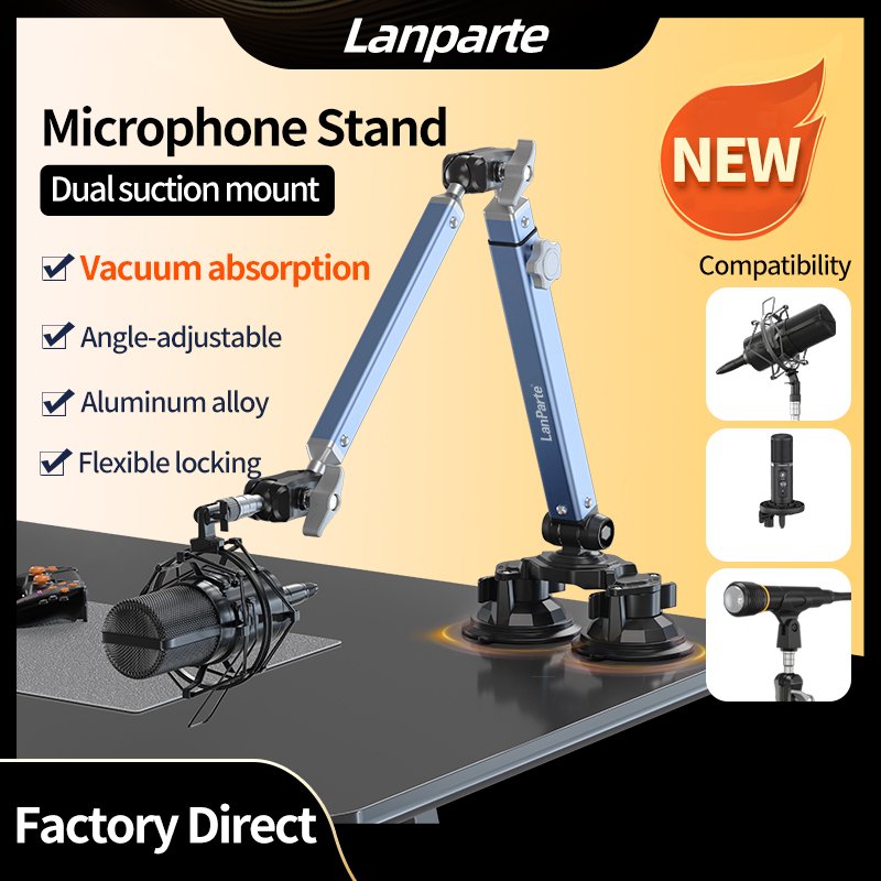 LanParte Studio Desktop Microphone Stand Professional High Quality Metal Desktop Adjustable Heavy Duty Microphone Desk Arm Stand