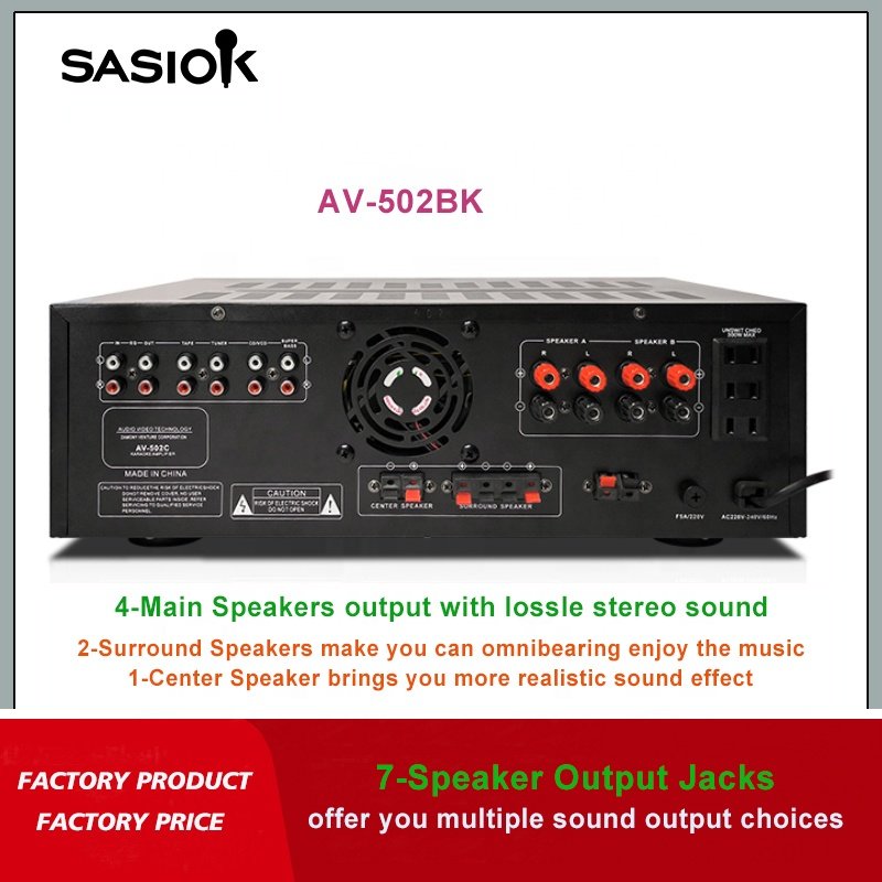 AV-502BK EQ/Surround Sound Mic Echo Digital Stereo Karaoke Amplifier Support BT/USB/SD/MMC/CD/VCD/TAPE/TUNER & LED Display.