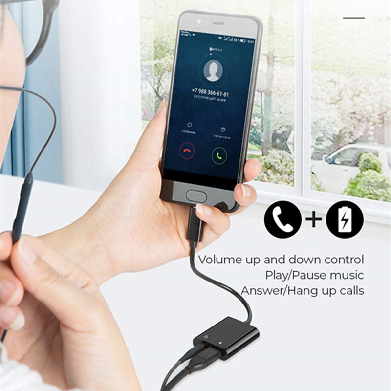 For Xiaomi Huawei Samsung AUX Jack Headset Converter Audio Splitter Charging Earphone Cable2 in 1 Type-C to 3.5mm Audio Adapter