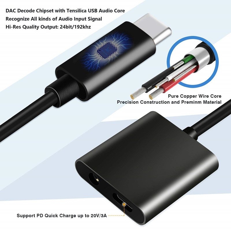 For Xiaomi Huawei Samsung AUX Jack Headset Converter Audio Splitter Charging Earphone Cable2 in 1 Type-C to 3.5mm Audio Adapter