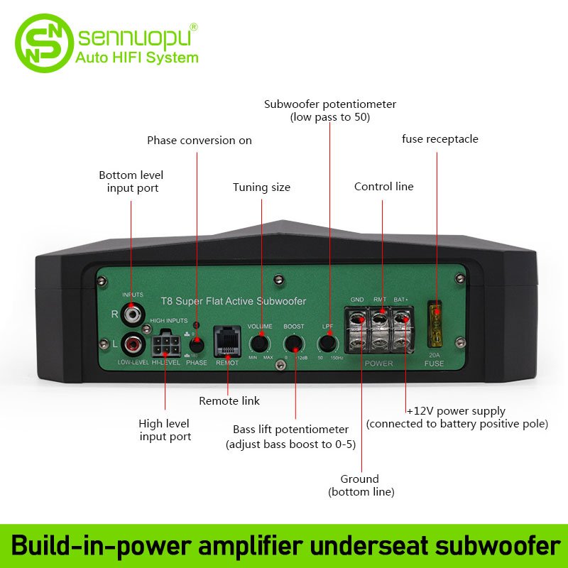 Sennuopu Car Active 8" Subwoofer Power Car Audio Under Seat Subwoofer