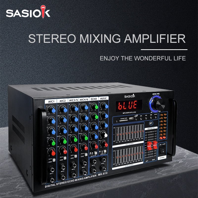 MK-810 20-band EQ 12-mic. Input Professional Karaoke Amplifier with BT/USB/SD/MMC/MP3 & LED Display Functions.