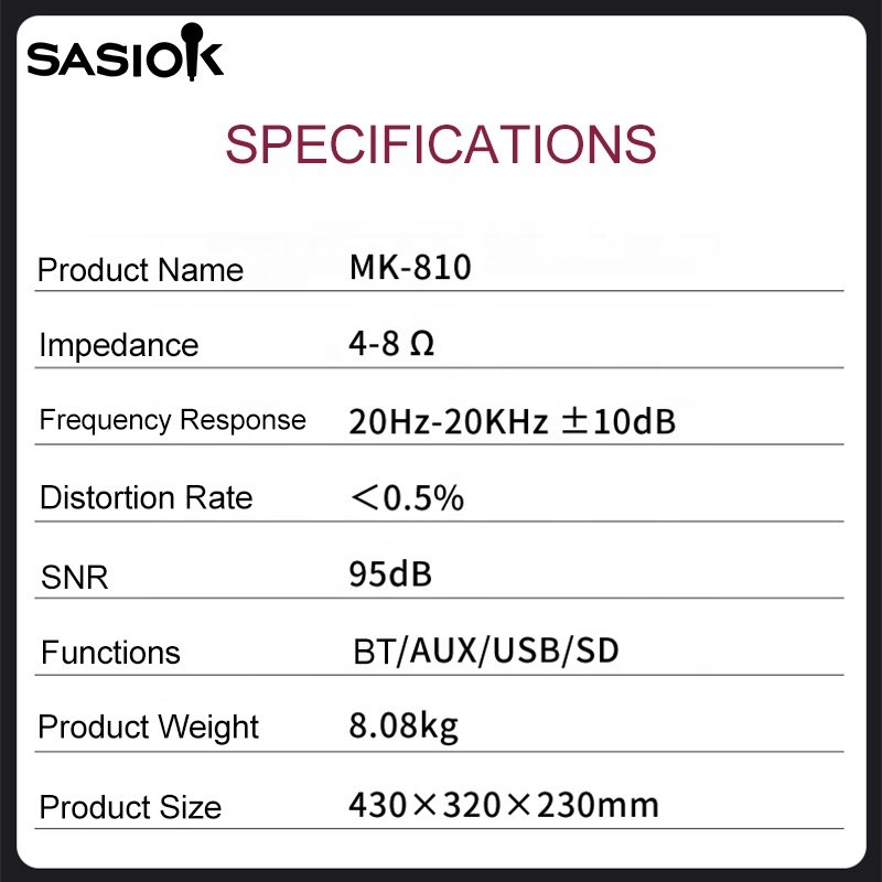 MK-810 20-band EQ 12-mic. Input Professional Karaoke Amplifier with BT/USB/SD/MMC/MP3 & LED Display Functions.