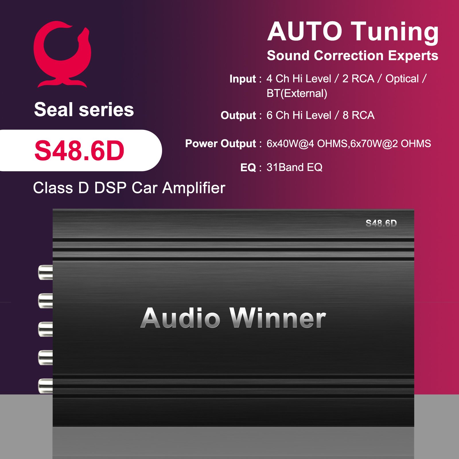 AudioWinner S48.6D Hifi Car Dsp Amplifier Arrival Bluetooth Audio Digital Signal Processor Made of Aluminium with Controller New