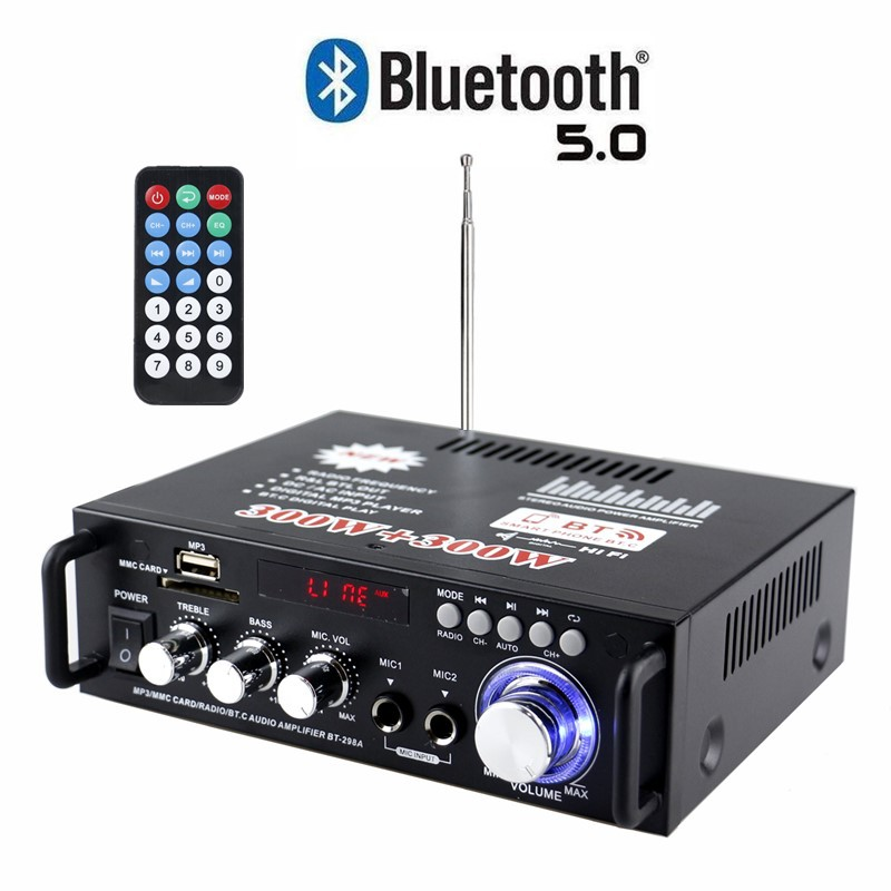 BT-298A Digital HIFI Audio Stereo Power Amplifier 300W+300W Bluetooth Amplifiers 12V/ 220V