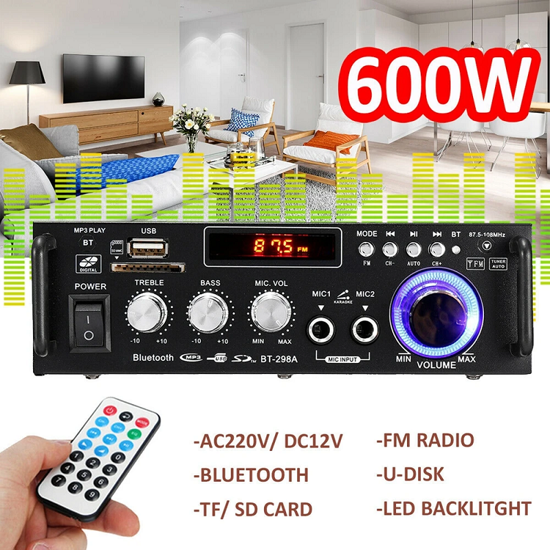 BT-298A Digital HIFI Audio Stereo Power Amplifier 300W+300W Bluetooth Amplifiers 12V/ 220V