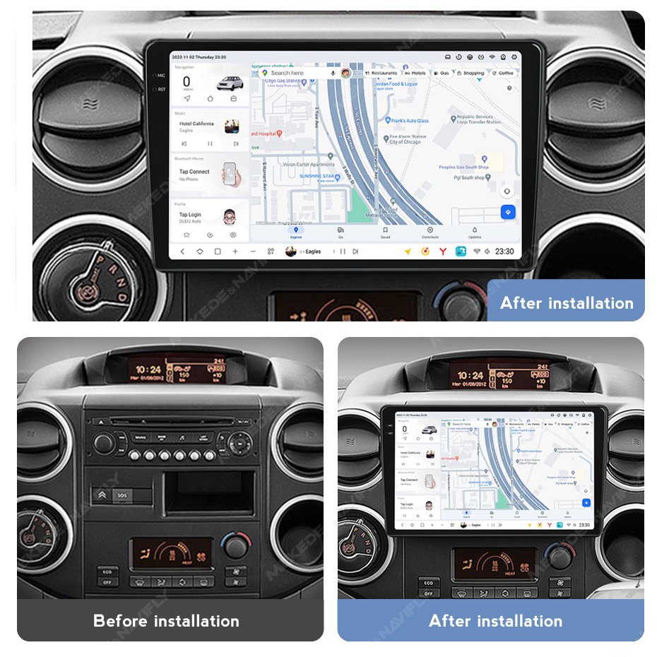 MEKEDE DUDUAUTO Car Dashboard Stereo Touch Screen Android 13 Double Din Headunit 5G WiFi BT GPS for Citroen Berlingo 2008-2019