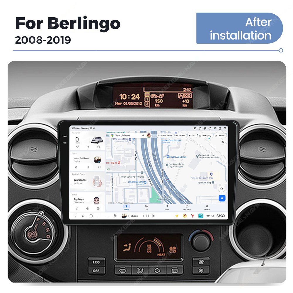 MEKEDE DUDUAUTO Car Dashboard Stereo Touch Screen Android 13 Double Din Headunit 5G WiFi BT GPS for Citroen Berlingo 2008-2019