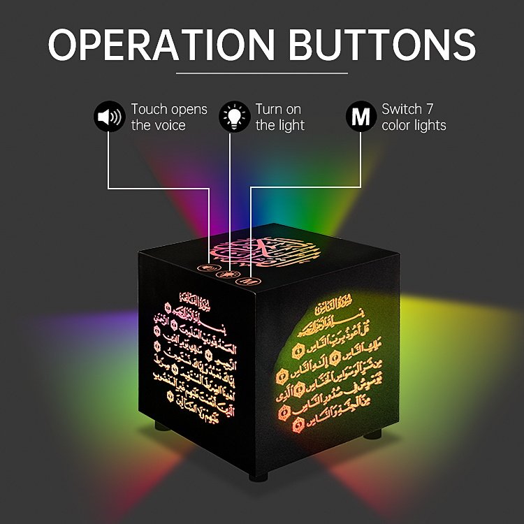 Holy Islamic Gift SQ805 Quran speaker Arabic Mini black quran cube APP remote BT touch lamp quran player