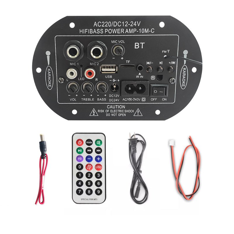 AC/DC Power Amplifier Board Dual Microphone 4 Ohms 6-10 Inch Car Speakers Subwoofer for Audio 12/24V 110/220V Output for Car