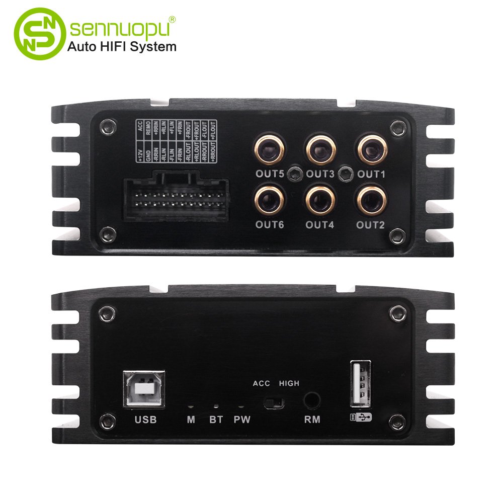 Sennuopu Car DSP Processor 4 CH Amplifier 6 CH Digital Sound Processors Bluetooth USB Player with LCD Remote Controller