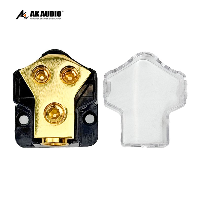 AK-DF52 Power Distribution Car Audio Fuse Holder 1out 4 T-type Ground Wires Block Pure Copper Zinc Alloy Distribution Block Car