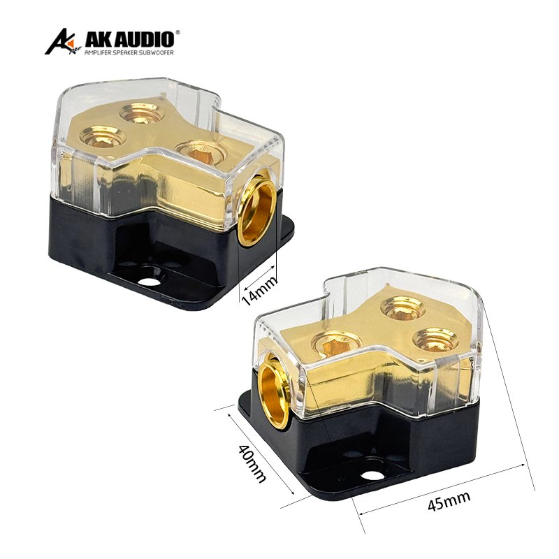 AK-DF52 Power Distribution Car Audio Fuse Holder 1out 4 T-type Ground Wires Block Pure Copper Zinc Alloy Distribution Block Car