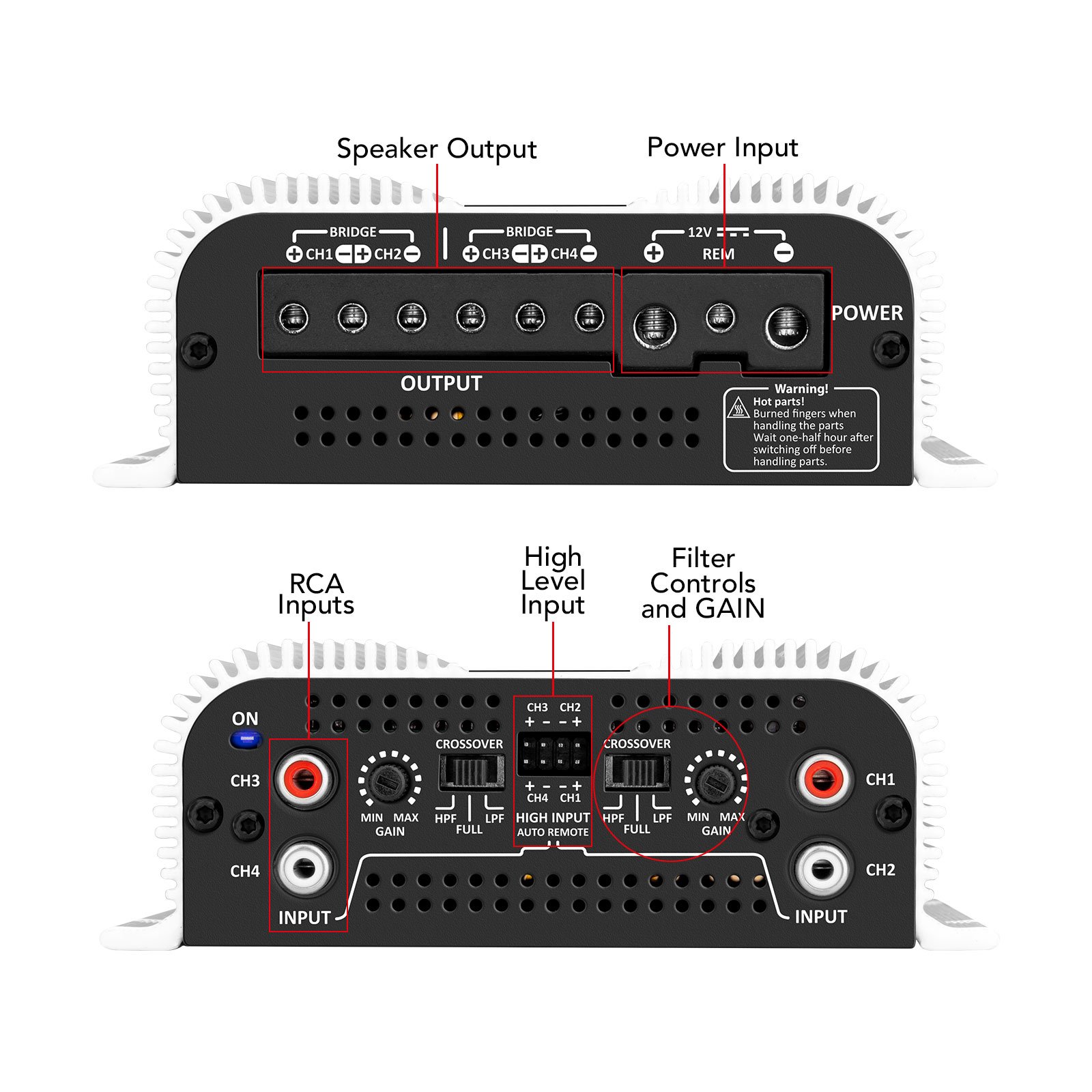 Taramps TS 800x4 Traditional RCA Inputs 800 Watts Rms at 2 Ohms 4 Channels Class D Amplifier 14.4VDC Full Range