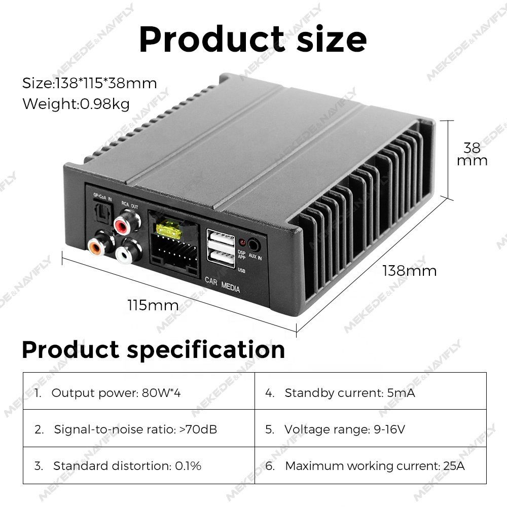 MEKEDE HIFI Android DSP Amplifier Car Stereo Audio 4x80W High Power Sound Upgrade for Android Radio Super Bass Subwoofer