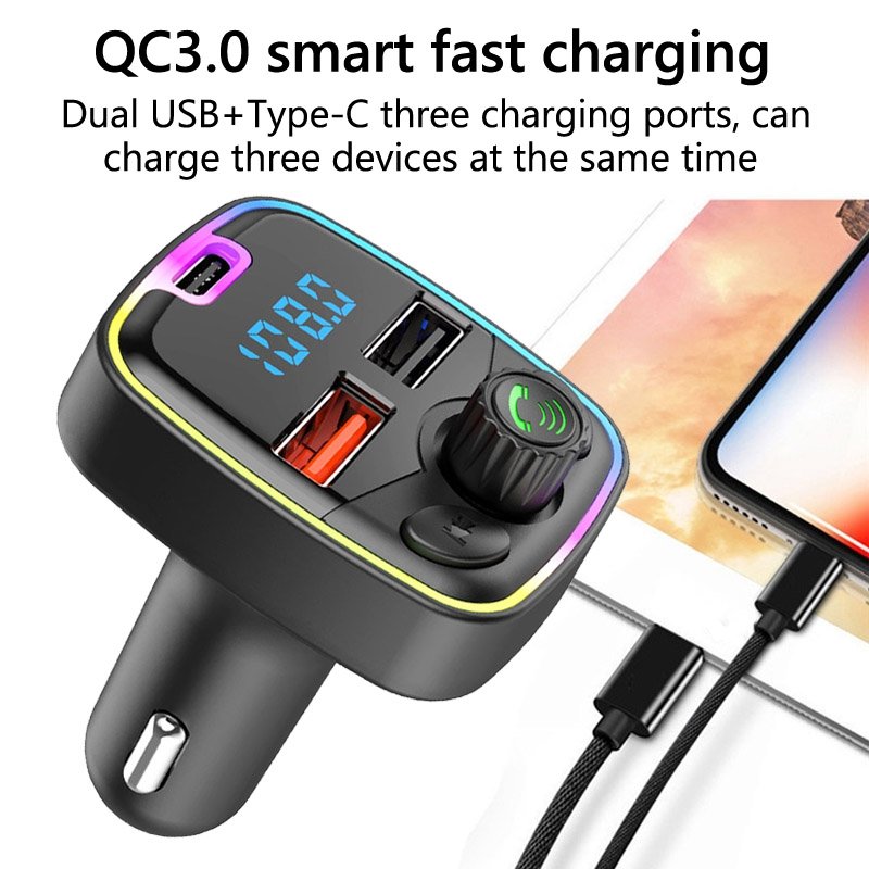 New QC3.0 Hands-free BT 5.3 Modulator Car Charger 5V3A Dual USB Universal Adapter Car MP3 Player Wireless FM Transmitter