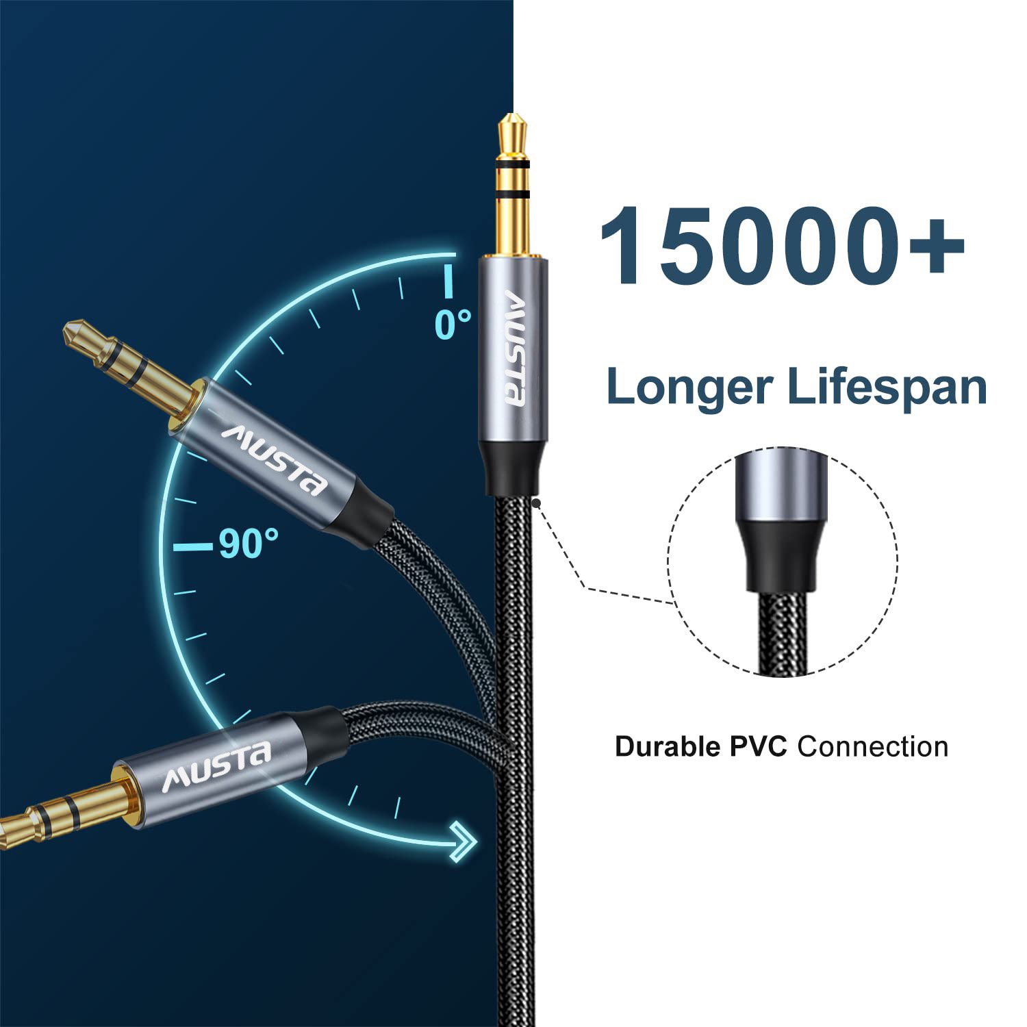 Grey 24K Gold plated 3.5mm audio jack Male to Male pure metal case 3.5mm audio aux cable Stereo Cord Compatible with Headphones