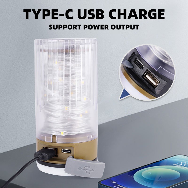 10 Meters Usb Rechargeable Waterproof Led Tent Hanging Lights Outdoor Colorful Camping String Light