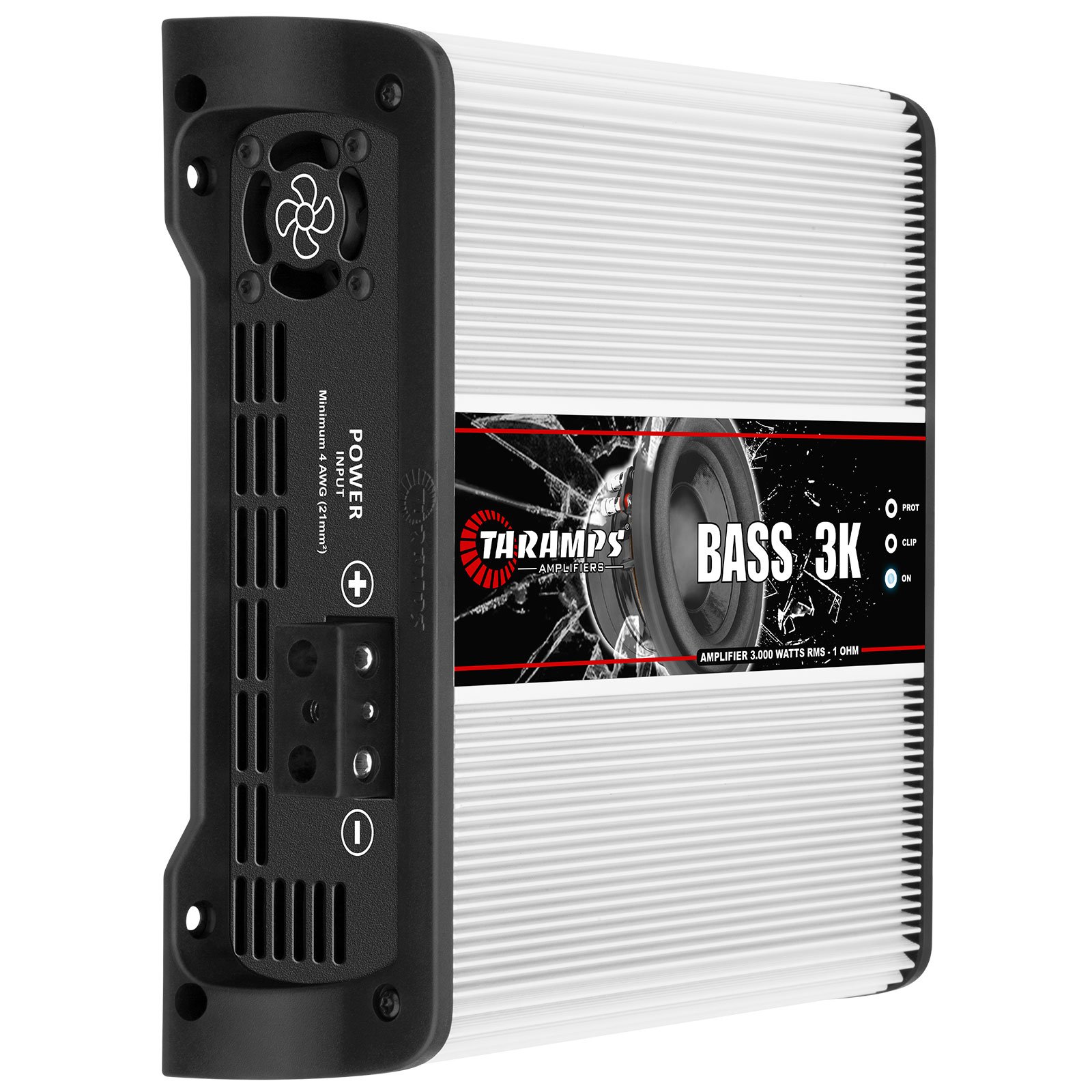 Taramps Bass 3k 1 Channel of 1 Ohm 3000 Watts RMS Class D Amplifier Mono Car Audio 14.4 VDC, Monoblock, Max Power Amp, White